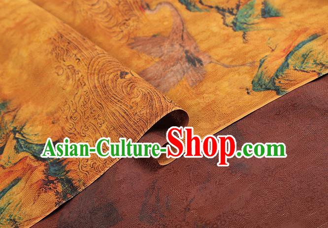 Chinese Qipao Dress Yellow Gambiered Guangdong Gauze Fabric Traditional Classical Landscape Pattern Silk Drapery Chinese Qipao Dress Yellow Gambiered Guangdong Gauze Fabric Traditional Classical Landscape Pattern Silk Drapery