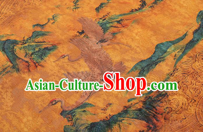 Chinese Qipao Dress Yellow Gambiered Guangdong Gauze Fabric Traditional Classical Landscape Pattern Silk Drapery Chinese Qipao Dress Yellow Gambiered Guangdong Gauze Fabric Traditional Classical Landscape Pattern Silk Drapery