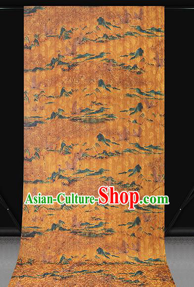 Chinese Qipao Dress Yellow Gambiered Guangdong Gauze Fabric Traditional Classical Landscape Pattern Silk Drapery Chinese Qipao Dress Yellow Gambiered Guangdong Gauze Fabric Traditional Classical Landscape Pattern Silk Drapery