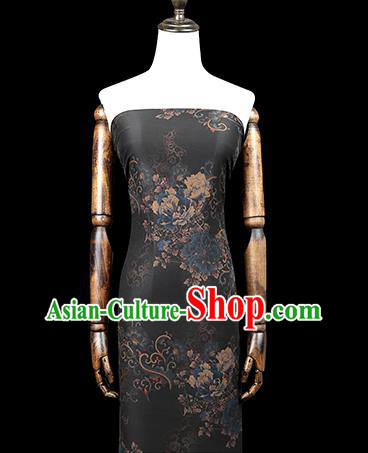 Chinese Classical Peony Pattern Silk Drapery Traditional Qipao Dress Black Gambiered Guangdong Gauze Fabric Chinese Classical Peony Pattern Silk Drapery Traditional Qipao Dress Black Gambiered Guangdong Gauze Fabric