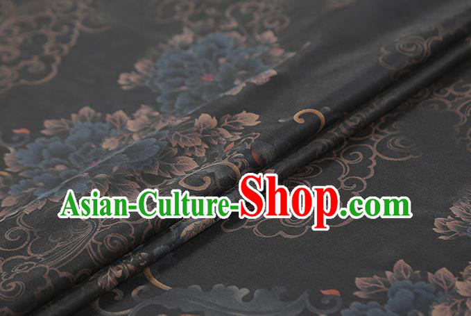 Chinese Classical Peony Pattern Silk Drapery Traditional Qipao Dress Black Gambiered Guangdong Gauze Fabric Chinese Classical Peony Pattern Silk Drapery Traditional Qipao Dress Black Gambiered Guangdong Gauze Fabric