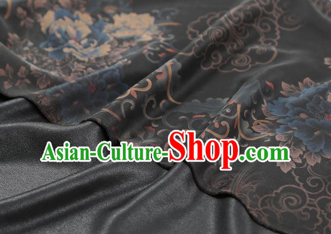 Chinese Classical Peony Pattern Silk Drapery Traditional Qipao Dress Black Gambiered Guangdong Gauze Fabric Chinese Classical Peony Pattern Silk Drapery Traditional Qipao Dress Black Gambiered Guangdong Gauze Fabric