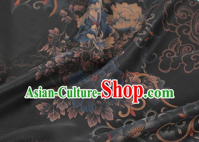 Chinese Classical Peony Pattern Silk Drapery Traditional Qipao Dress Black Gambiered Guangdong Gauze Fabric Chinese Classical Peony Pattern Silk Drapery Traditional Qipao Dress Black Gambiered Guangdong Gauze Fabric