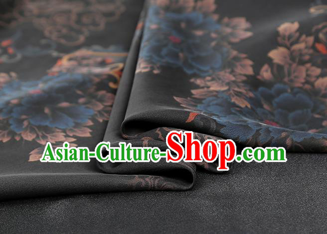Chinese Classical Peony Pattern Silk Drapery Traditional Qipao Dress Black Gambiered Guangdong Gauze Fabric Chinese Classical Peony Pattern Silk Drapery Traditional Qipao Dress Black Gambiered Guangdong Gauze Fabric