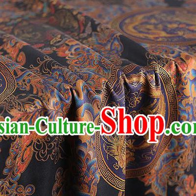 Chinese Traditional Qipao Dress Brocade Cloth Classical Phoenix Dragon Pattern Silk Fabric Black Gambiered Guangdong Gauze