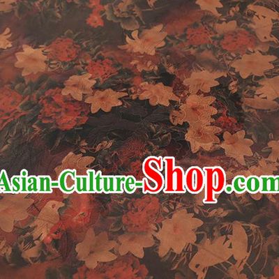 Chinese Classical Flowers Pattern Purplish Red Silk Drapery Qipao Dress Fabric Traditional Gambiered Guangdong Gauze