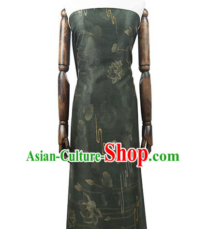 Chinese Traditional Atrovirens Gambiered Guangdong Gauze Qipao Dress Cloth Classical Lotus Pattern Silk Fabric Chinese Traditional Atrovirens Gambiered Guangdong Gauze Qipao Dress Cloth Classical Lotus Pattern Silk Fabric