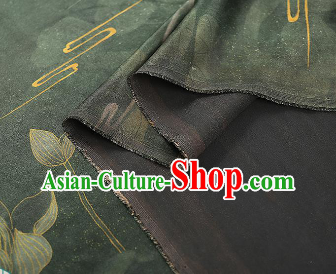 Chinese Traditional Atrovirens Gambiered Guangdong Gauze Qipao Dress Cloth Classical Lotus Pattern Silk Fabric Chinese Traditional Atrovirens Gambiered Guangdong Gauze Qipao Dress Cloth Classical Lotus Pattern Silk Fabric