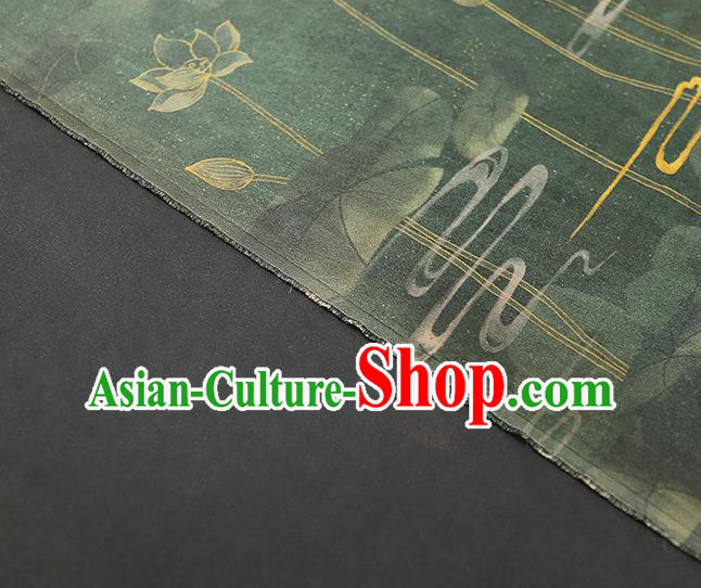 Chinese Traditional Atrovirens Gambiered Guangdong Gauze Qipao Dress Cloth Classical Lotus Pattern Silk Fabric Chinese Traditional Atrovirens Gambiered Guangdong Gauze Qipao Dress Cloth Classical Lotus Pattern Silk Fabric