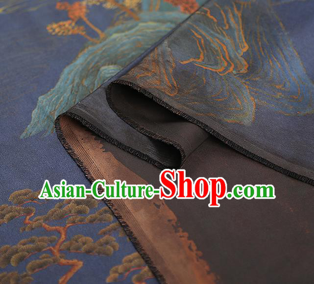 Chinese Traditional Blue Gambiered Guangdong Gauze Qipao Dress Cloth Classical Landscape Pattern Silk Fabric Chinese Traditional Blue Gambiered Guangdong Gauze Qipao Dress Cloth Classical Landscape Pattern Silk Fabric