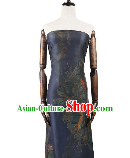 Chinese Traditional Blue Gambiered Guangdong Gauze Qipao Dress Cloth Classical Landscape Pattern Silk Fabric Chinese Traditional Blue Gambiered Guangdong Gauze Qipao Dress Cloth Classical Landscape Pattern Silk Fabric