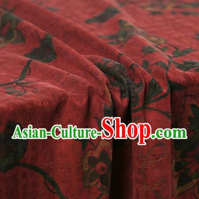 Chinese Qipao Dress Jacquard Cloth Traditional Gambiered Guangdong Gauze Classical Flowers Pattern Red Silk Fabric