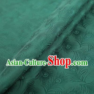 Chinese Traditional Gambiered Guangdong Gauze Qipao Dress Jacquard Green Satin Cloth Classical Feather Pattern Silk Fabric
