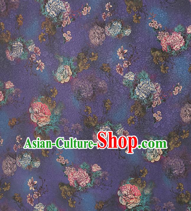 Chinese Traditional Qipao Dress Fabric Gambiered Guangdong Gauze Classical Peony Pattern Purple Silk Drapery Chinese Traditional Qipao Dress Fabric Gambiered Guangdong Gauze Classical Peony Pattern Purple Silk Drapery