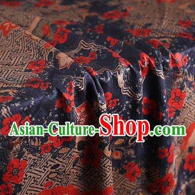 Chinese Traditional Navy Blue Brocade Cloth Qipao Dress Classical Plum Blossom Pattern Silk Fabric Gambiered Guangdong Gauze