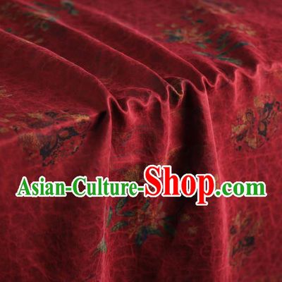 Chinese Traditional Qipao Dress Red Brocade Gambiered Guangdong Gauze Cloth Classical Flowers Pattern Silk Fabric