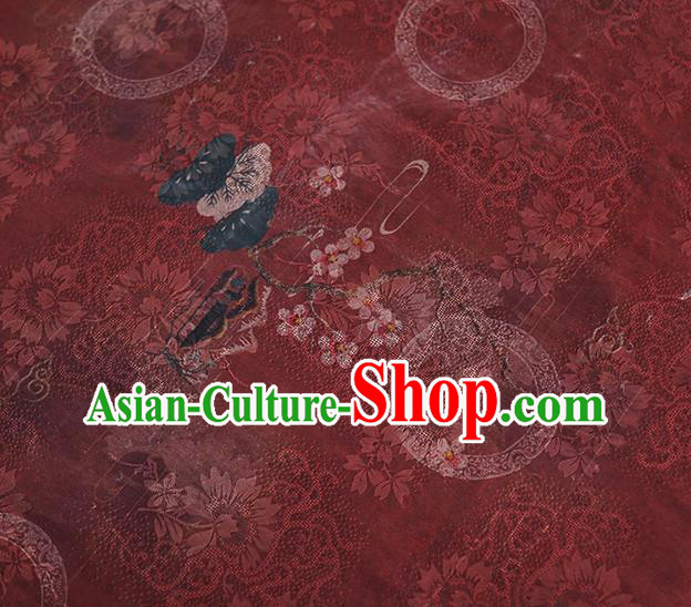 Chinese Traditional Jacquard Silk Fabric Classical Qipao Dress Purplish Red Gambiered Guangdong Gauze Cloth Chinese Traditional Jacquard Silk Fabric Classical Qipao Dress Purplish Red Gambiered Guangdong Gauze Cloth