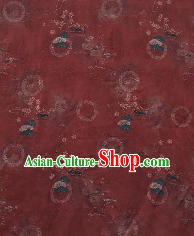 Chinese Traditional Jacquard Silk Fabric Classical Qipao Dress Purplish Red Gambiered Guangdong Gauze Cloth Chinese Traditional Jacquard Silk Fabric Classical Qipao Dress Purplish Red Gambiered Guangdong Gauze Cloth