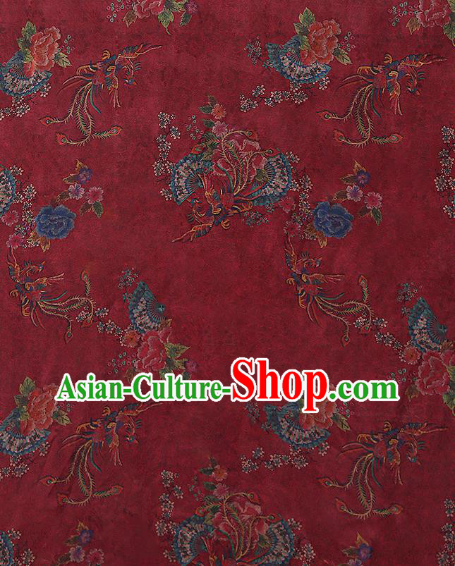 Chinese Traditional Phoenix Peony Pattern Red Silk Fabric Classical Qipao Dress Gambiered Guangdong Gauze Chinese Traditional Phoenix Peony Pattern Red Silk Fabric Classical Qipao Dress Gambiered Guangdong Gauze