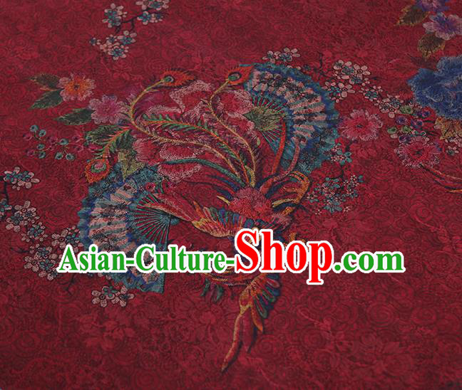 Chinese Traditional Phoenix Peony Pattern Red Silk Fabric Classical Qipao Dress Gambiered Guangdong Gauze Chinese Traditional Phoenix Peony Pattern Red Silk Fabric Classical Qipao Dress Gambiered Guangdong Gauze