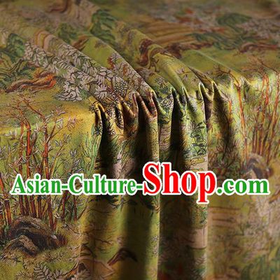 Chinese Traditional Light Green Silk Fabric Classical Qipao Dress Material Gambiered Guangdong Gauze