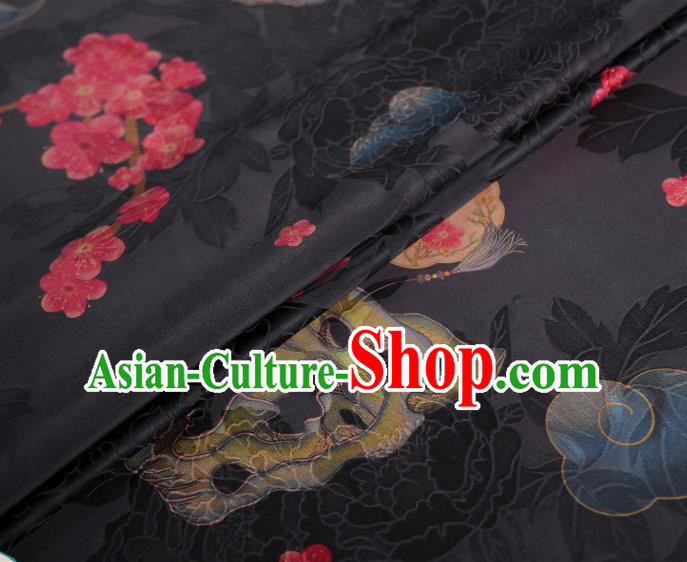 Chinese Traditional Cheongsam Silk Fabric Classical Black Gambiered Guangdong Gauze Material Chinese Traditional Cheongsam Silk Fabric Classical Black Gambiered Guangdong Gauze Material