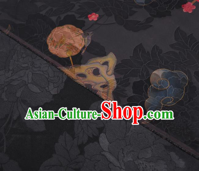 Chinese Traditional Cheongsam Silk Fabric Classical Black Gambiered Guangdong Gauze Material Chinese Traditional Cheongsam Silk Fabric Classical Black Gambiered Guangdong Gauze Material