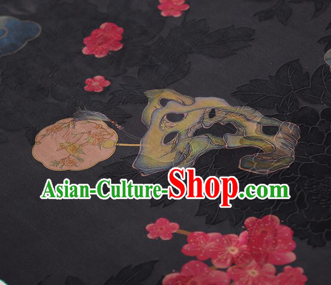 Chinese Traditional Cheongsam Silk Fabric Classical Black Gambiered Guangdong Gauze Material Chinese Traditional Cheongsam Silk Fabric Classical Black Gambiered Guangdong Gauze Material
