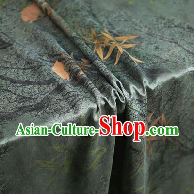Chinese Traditional Cheongsam Green Gambiered Guangdong Gauze Material Classical Bamboo Leaf Pattern Silk Fabric
