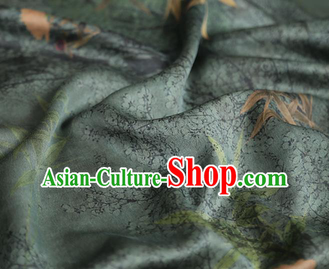 Chinese Traditional Cheongsam Green Gambiered Guangdong Gauze Material Classical Bamboo Leaf Pattern Silk Fabric Chinese Traditional Cheongsam Green Gambiered Guangdong Gauze Material Classical Bamboo Leaf Pattern Silk Fabric