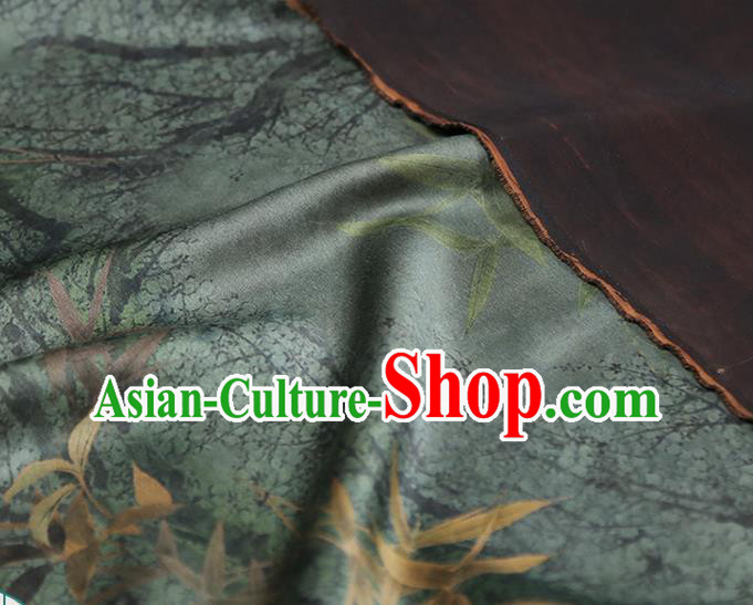 Chinese Traditional Cheongsam Green Gambiered Guangdong Gauze Material Classical Bamboo Leaf Pattern Silk Fabric Chinese Traditional Cheongsam Green Gambiered Guangdong Gauze Material Classical Bamboo Leaf Pattern Silk Fabric