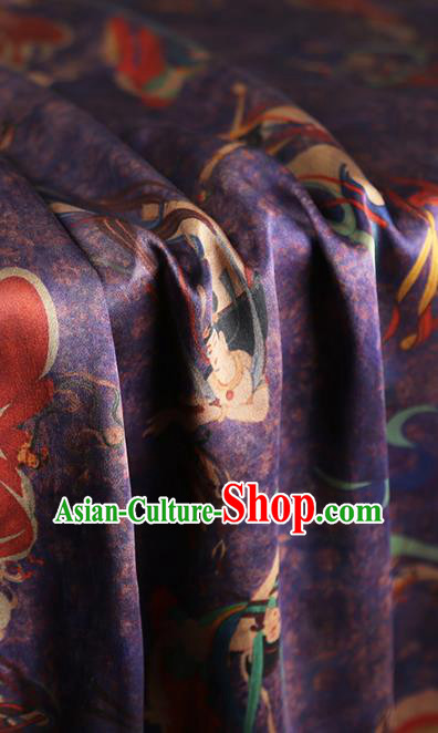 Chinese Classical Flying Goddess Pattern Silk Fabric Traditional Cheongsam Purple Brocade Material Chinese Classical Flying Goddess Pattern Silk Fabric Traditional Cheongsam Purple Brocade Material