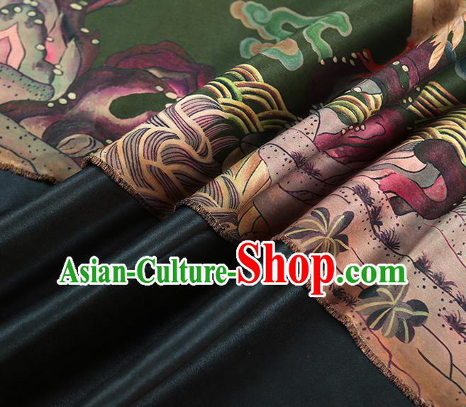 China Classical Deep Green Gambiered Guangdong Gauze Cheongsam Drapery Traditional Silk Fabric China Classical Deep Green Gambiered Guangdong Gauze Cheongsam Drapery Traditional Silk Fabric