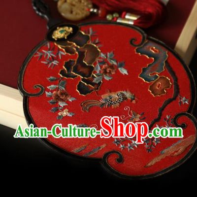 China Traditional Wedding Handmade Embroidered Fans Hanfu Red Silk Fan Ancient Princess Palace Fan