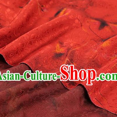 Chinese Silk Drapery Classical Plum Blossom Pattern Red Gambiered Guangdong Gauze Traditional Qipao Dress Fabric