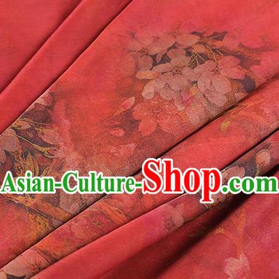 Chinese Red Silk Drapery Classical Peach Blossom Pattern Gambiered Guangdong Gauze Traditional Qipao Dress Brocade Fabric