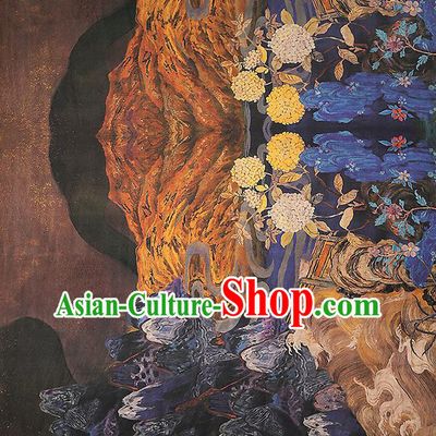 Chinese Classical Hydrangea Pattern Gambiered Guangdong Gauze Traditional Qipao Dress Brocade Fabric Brown Silk Drapery