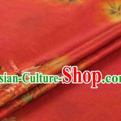 Chinese Classical Begonia Pattern Red Silk Drapery Qipao Dress Brocade Fabric Traditional Gambiered Guangdong Gauze