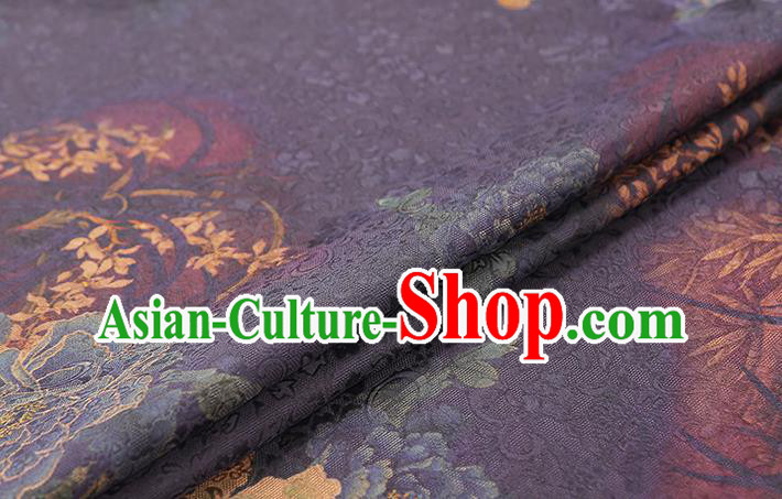 Chinese Traditional Qipao Dress Silk Fabric Classical Peony Pattern Purple Gambiered Guangdong Gauze Drapery Chinese Traditional Qipao Dress Silk Fabric Classical Peony Pattern Purple Gambiered Guangdong Gauze Drapery