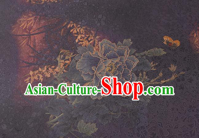 Chinese Traditional Qipao Dress Silk Fabric Classical Peony Pattern Purple Gambiered Guangdong Gauze Drapery Chinese Traditional Qipao Dress Silk Fabric Classical Peony Pattern Purple Gambiered Guangdong Gauze Drapery