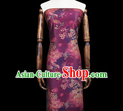 Chinese Traditional Qipao Dress Purple Silk Fabric Classical Lotus Pattern Gambiered Guangdong Gauze Drapery Chinese Traditional Qipao Dress Purple Silk Fabric Classical Lotus Pattern Gambiered Guangdong Gauze Drapery
