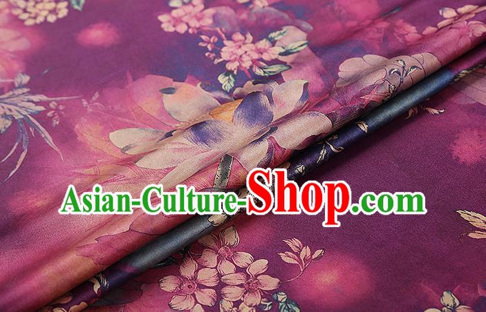 Chinese Traditional Qipao Dress Purple Silk Fabric Classical Lotus Pattern Gambiered Guangdong Gauze Drapery Chinese Traditional Qipao Dress Purple Silk Fabric Classical Lotus Pattern Gambiered Guangdong Gauze Drapery