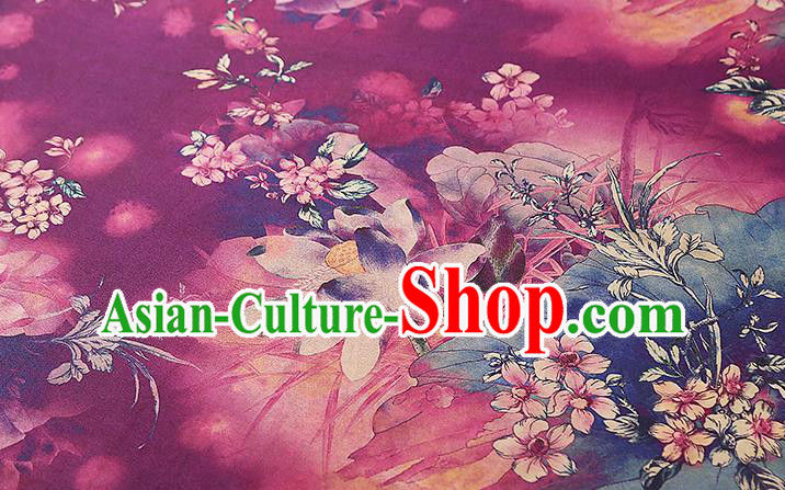 Chinese Traditional Qipao Dress Purple Silk Fabric Classical Lotus Pattern Gambiered Guangdong Gauze Drapery Chinese Traditional Qipao Dress Purple Silk Fabric Classical Lotus Pattern Gambiered Guangdong Gauze Drapery