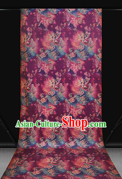 Chinese Traditional Qipao Dress Purple Silk Fabric Classical Lotus Pattern Gambiered Guangdong Gauze Drapery Chinese Traditional Qipao Dress Purple Silk Fabric Classical Lotus Pattern Gambiered Guangdong Gauze Drapery
