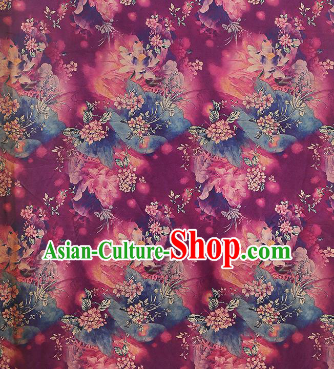 Chinese Traditional Qipao Dress Purple Silk Fabric Classical Lotus Pattern Gambiered Guangdong Gauze Drapery Chinese Traditional Qipao Dress Purple Silk Fabric Classical Lotus Pattern Gambiered Guangdong Gauze Drapery
