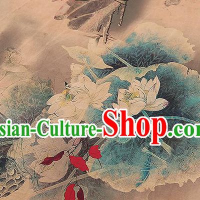 Chinese Classical Lotus Plum Pattern Gambiered Guangdong Gauze Drapery Traditional Qipao Dress Apricot Silk Fabric