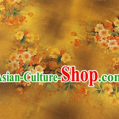 Chinese Qipao Dress Brocade Fabric Traditional Gambiered Guangdong Gauze Classical Begonia Pattern Golden Silk Drapery