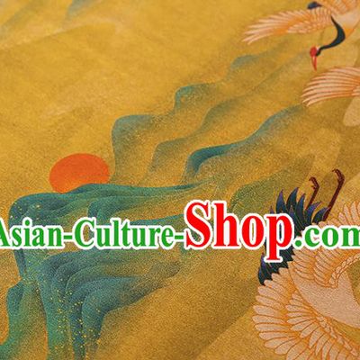 Chinese Classical Cranes Pattern Golden Brocade Drapery Traditional Qipao Dress Silk Tapestry Fabric