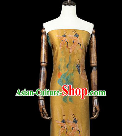 Chinese Classical Cranes Pattern Golden Brocade Drapery Traditional Qipao Dress Silk Tapestry Fabric