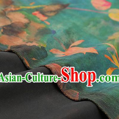 Chinese Classical Lotus Pattern Green Drapery Traditional Qipao Dress Silk Fabric Gambiered Guangdong Gauze